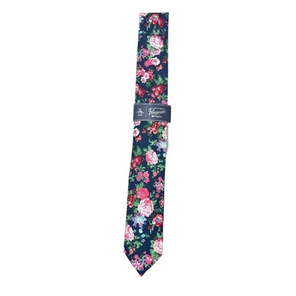 Original Penguin Mens Blue Pink Floral Slim Tie Workwear New - Picture 2 of 7